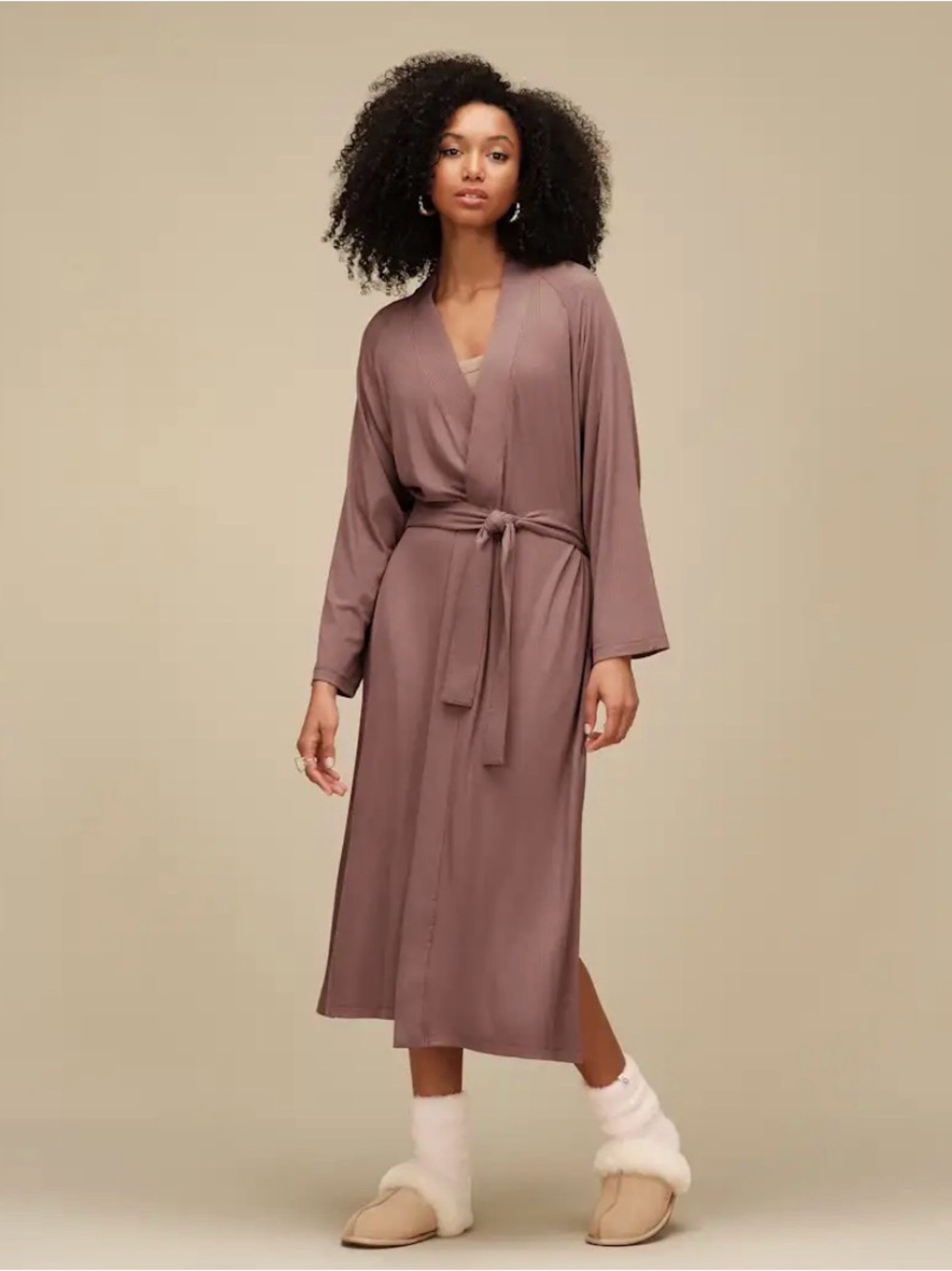 UGG Women's Dusty Mauve Wrap Midi Robe with Tie